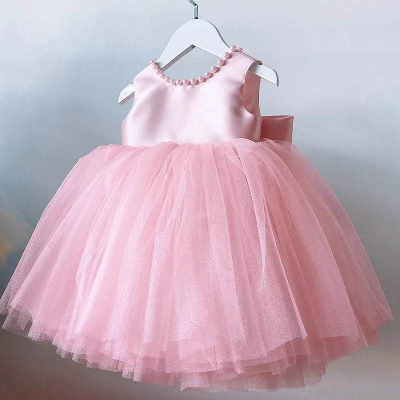 Toddler Girls 1st Birthday Clothes Backless Bow Cute Baby Baptism Gown Kids Wedding Party Elegant Princess Dress for Girls Dress