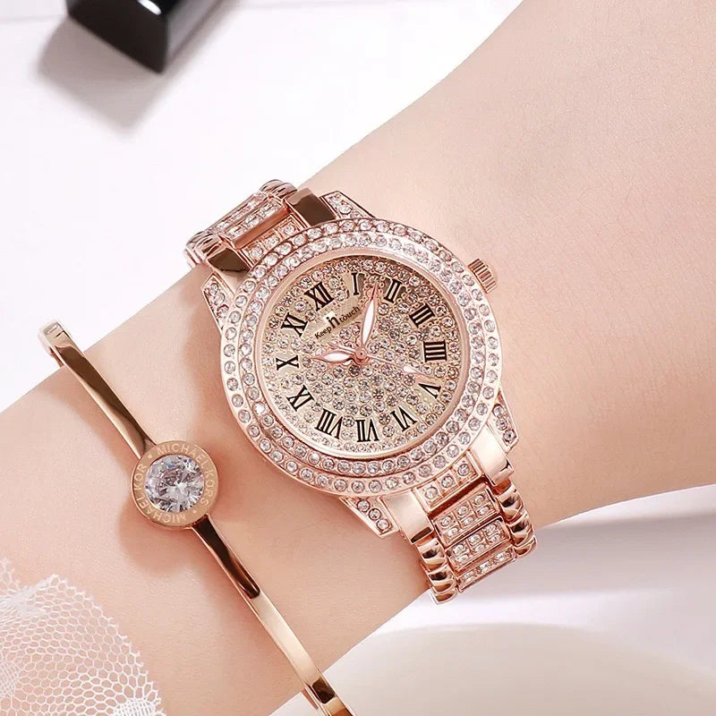 Women's Watch Full Diamond Top Luxury Brand Quartz Steel Watches For Ladies Punk Elegant Zircon Crystal Fashion Wristwatch Clock