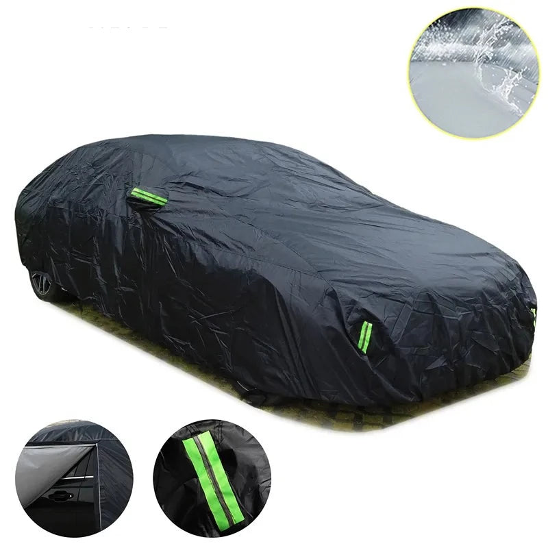 🚗Universal SUV/Sedan Full Car Covers Outdoor Waterproof Sun Rain Snow Protection UV Car Zipper Design Black Car Case Cover S-XXL