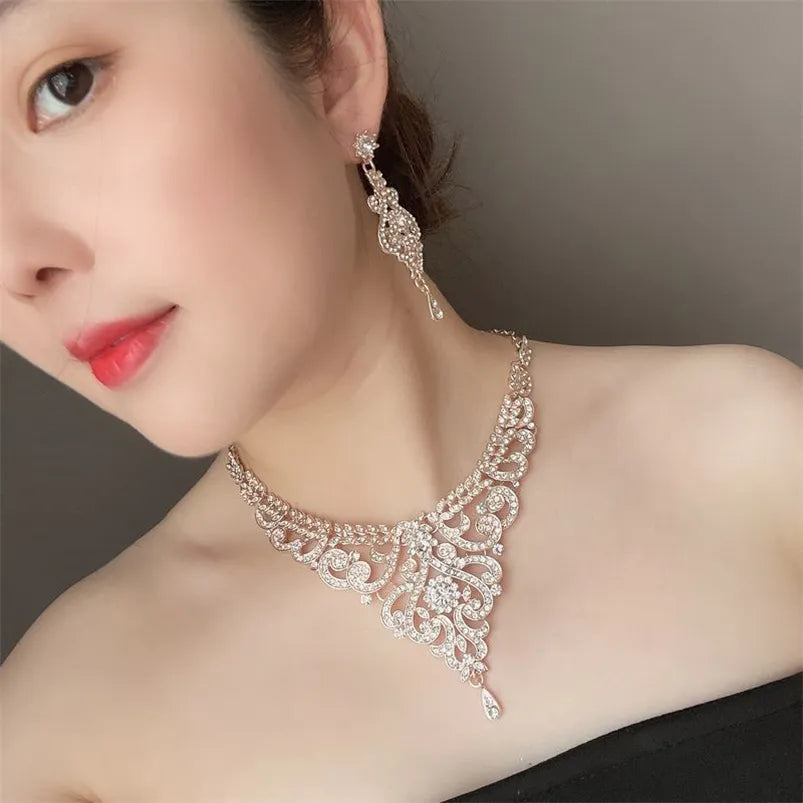 CC Jewelry Set Necklace and Drop Earrings 2pcs Wedding Accessories For Women Bridal Luxury Party Fine Gift Zircon Choker D020