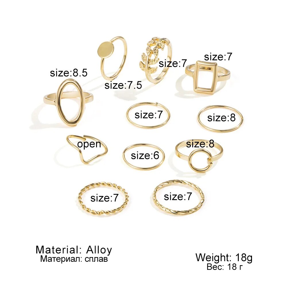 ❤️‍🔥New Fashion Creative Geometric Leaf Wave Hollow Ring Set 11 Pcs for Women Men Simple Knuckle Ring ❤️‍🔥Charm Wedding Party Jewelry