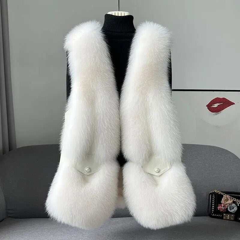 🦋2023 New Fox Fur Grass Vest Women's Mid length Leather and Fur One Piece True Wool Tank Top Coat