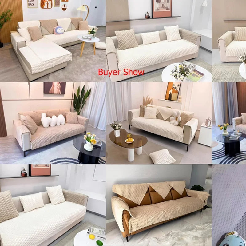 Winter Sofa Cover Thicken Plush Non-Slip Couch Cushion for Living Room Soft Universal Sofa Cover Back Towel Sectional Sofa Mat