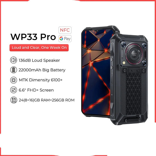 Oukitel WP33 Pro 5G Rugged Smartphone  22000mAh 6.6" FHD+ Cell phone 24GB 256GB Mobile Phone 64MP Camera  33W