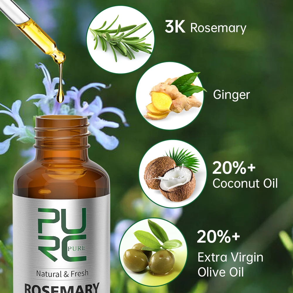 PURC Rosemary Oil Hair Growth Products for Man Women Ginger Anti Hair Loss Fast Regrowth Thicken Oils Scalp Treatment Hair Care
