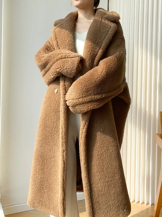 Max Winter teddy bear fur coat women's alpaca high-end fur profile mid-length 2023 new teddy women fur camel coat