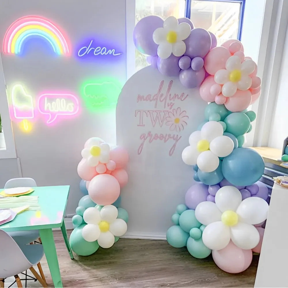 141Pcs Daisy Balloon Garland Arch Macaron Candy Colored Balloon Girls Princess Birthday Party Wedding Decor Baby Shower Supplies