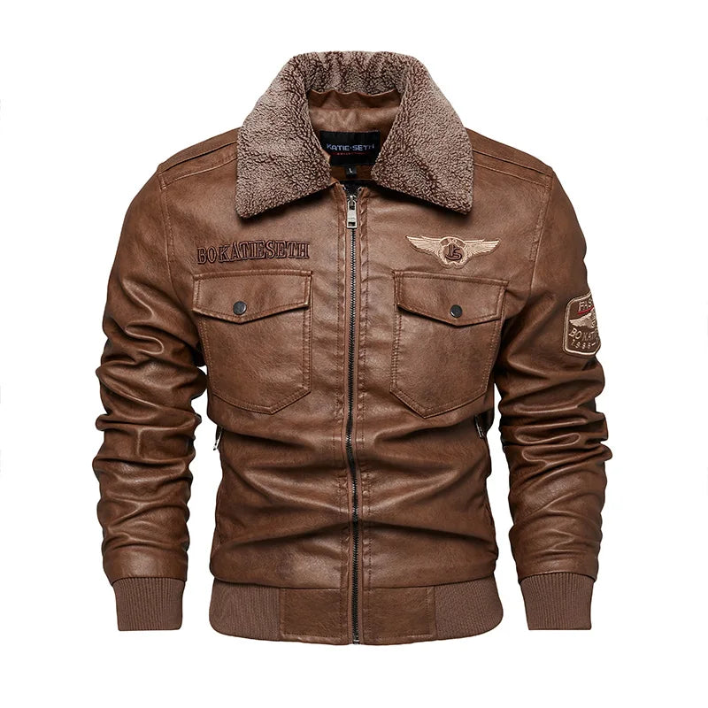 Men's Fleece PU Leather Jacket Patchwork Biker Jackets Casual Zipper Coat Male Motorcycle Jacket Slim Fit Fur Lined Outwear Coat