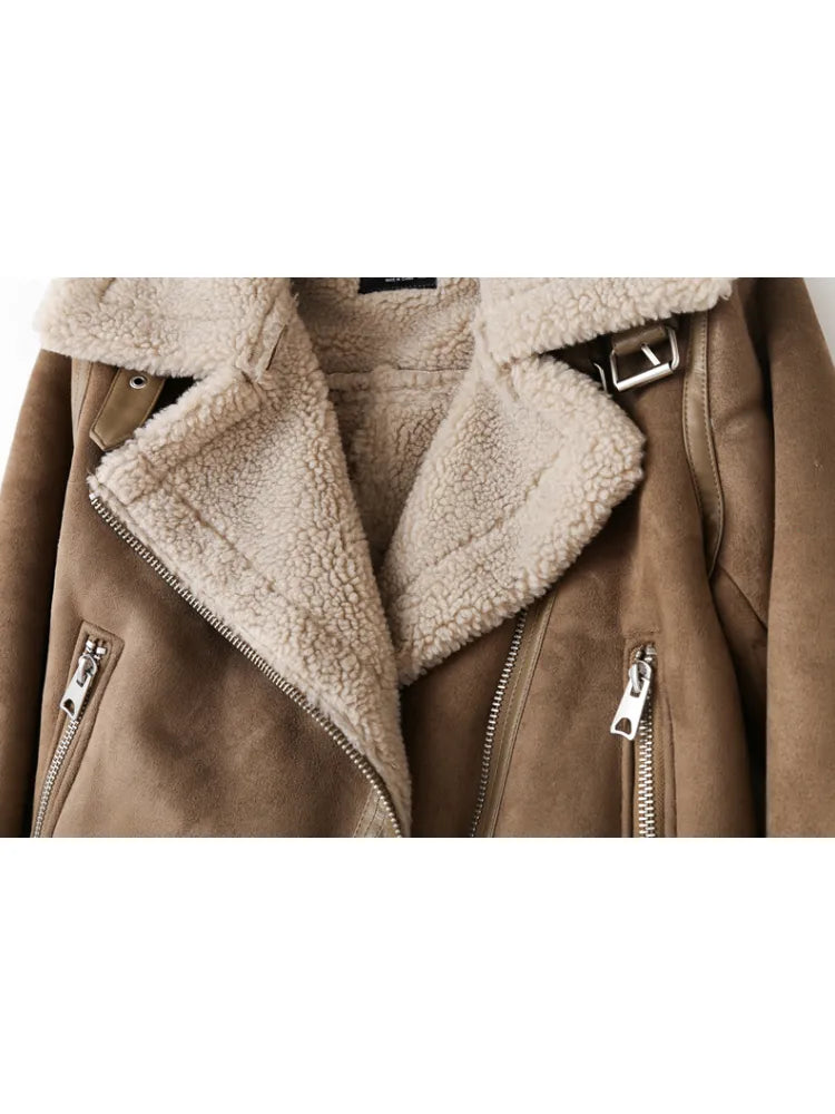 🥰 Brown Jacket For Women 2023 Winter Vintage Fur Integrated Jacket Lapel Long Sleeves Jackets Female Outwears Chic