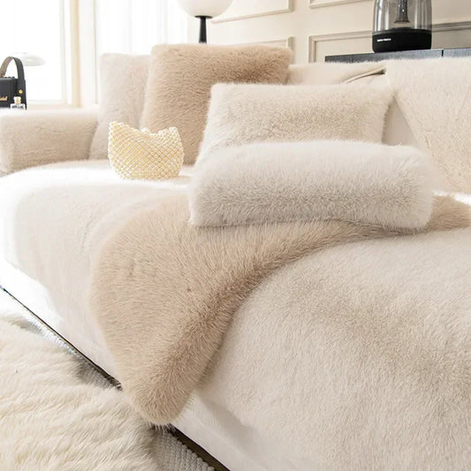 Rabbit Plush Sofa Cover Warm Winter Sofa Towel Covers Universal Non-slip L shape Couch Mat Blanket Seat Cushion for Living Room