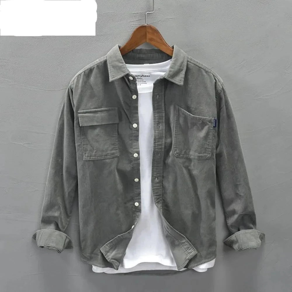 Casual Shirt Jacket Men's Corduroy Spring and Autumn Long-sleeved Loose Shirts New Men High-quality Solid Color Button Coat