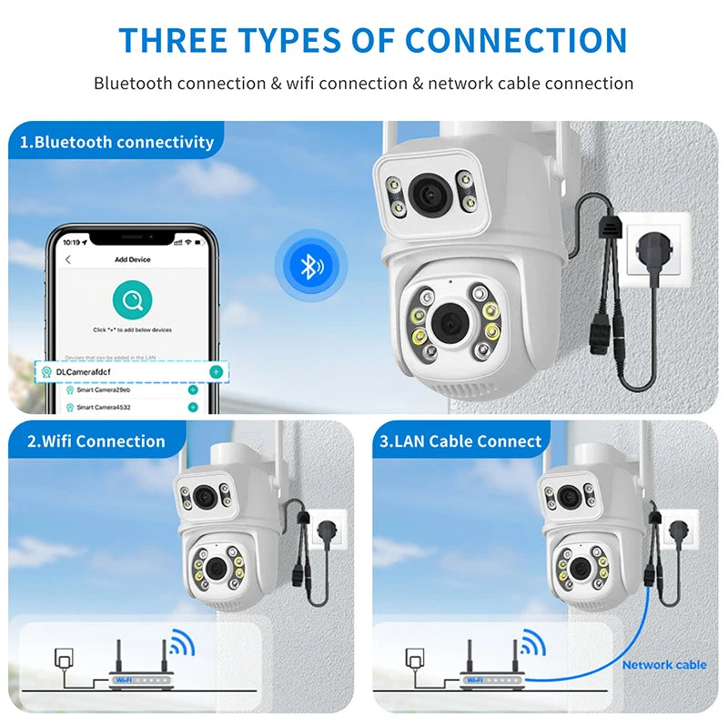 4K 8MP PTZ Wifi Dual Camera Lens with Dual Screen CCTV Ai Human Detect Auto Tracking Wireless Outdoor Surveillance Camera