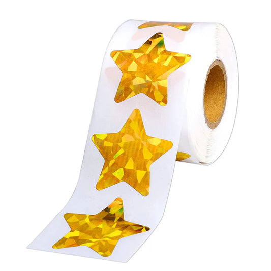 500Pcs Holographic Gold Star Stickers for Kids Reward Foil Star Stickers Labels for Wall Crafts Classroom Teachers Supplies