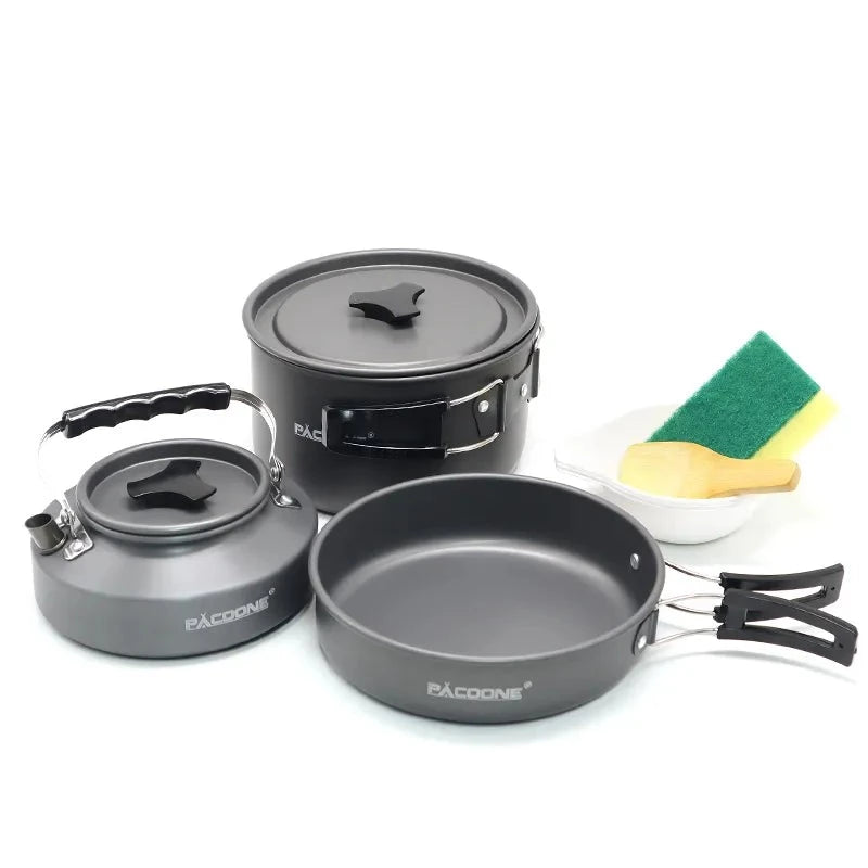 Portable Cookware Kit Outdoor Pot Cooking Water Kettle Pan Set Tableware Hiking Picnic Equipment