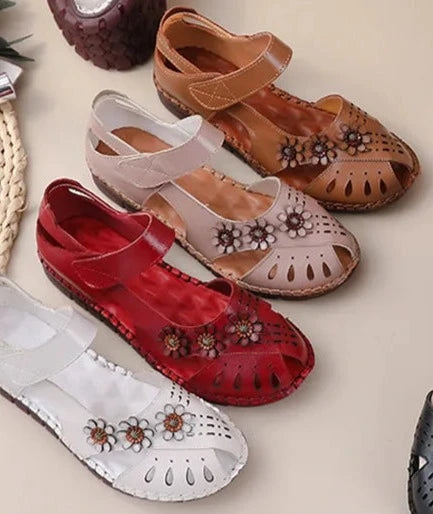 Summer New Handmade Women's Shoes National Style Genuine Leather Hollow Women's Sandals soft Flat with Sandals