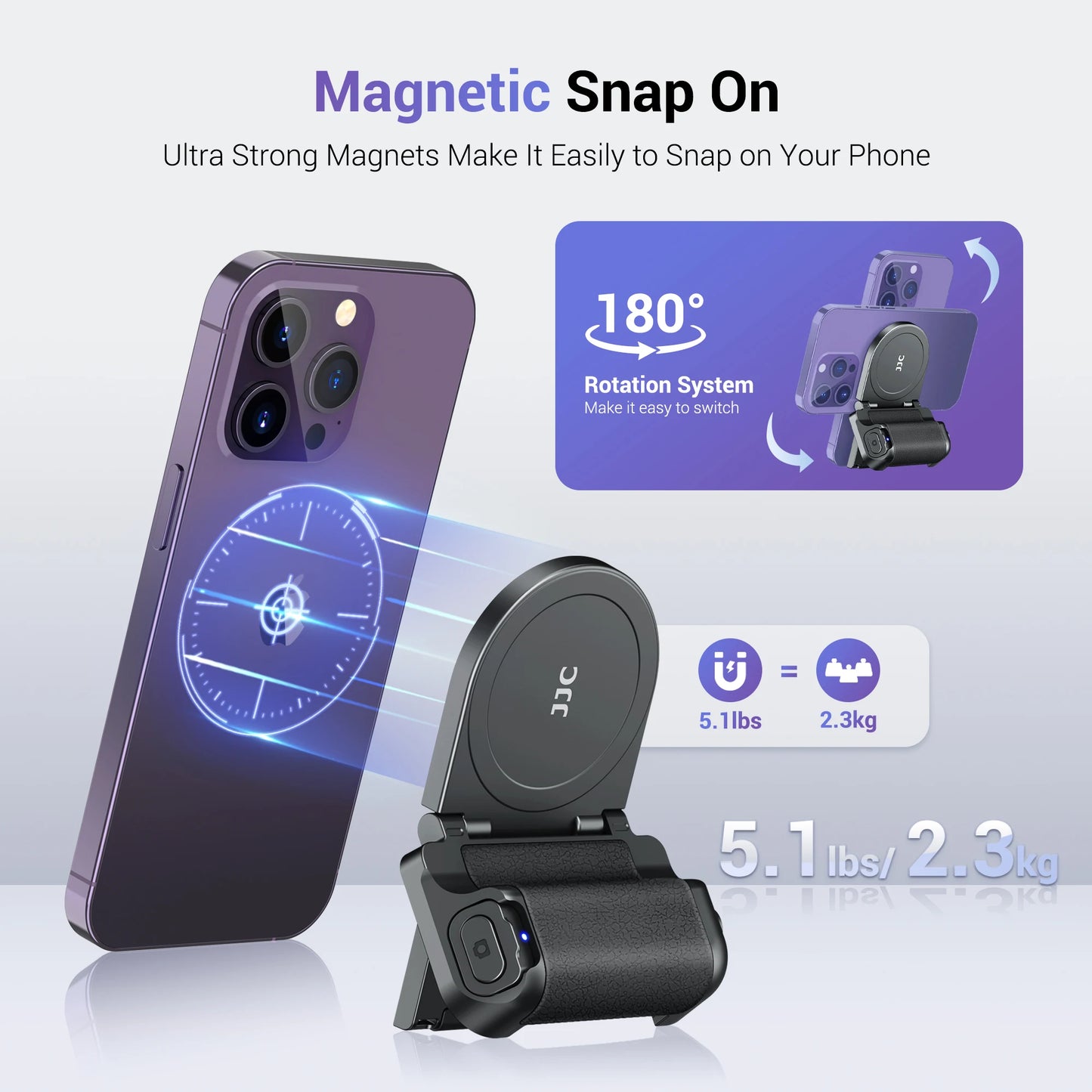 Magnetic Phone Grip Selfie Photo Bracket With Wireless Remote Control 1/4" Screw Phone Mount For iPhone 15 /14 /13 series