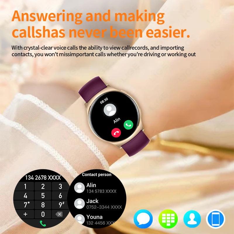 LIGE AMOLED Smart Watch AI Voice Woman Sport Fitness Bluetooth Call Waterproof Bracelet Heart Rate Tracker For Smartwatch Ladies