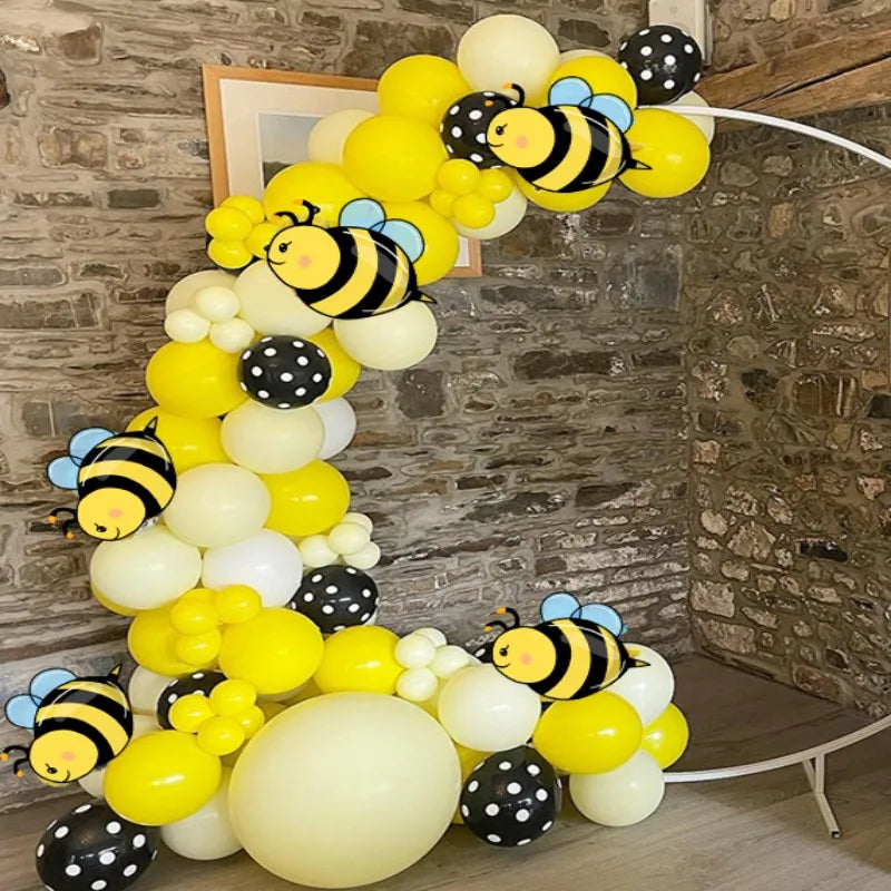 89pcs Mini Bee Foil Balloon Arch Garland Kit Black Polka Dots Yellow Balloon Gender Reveal Baptism Baby Shower Party Decoration