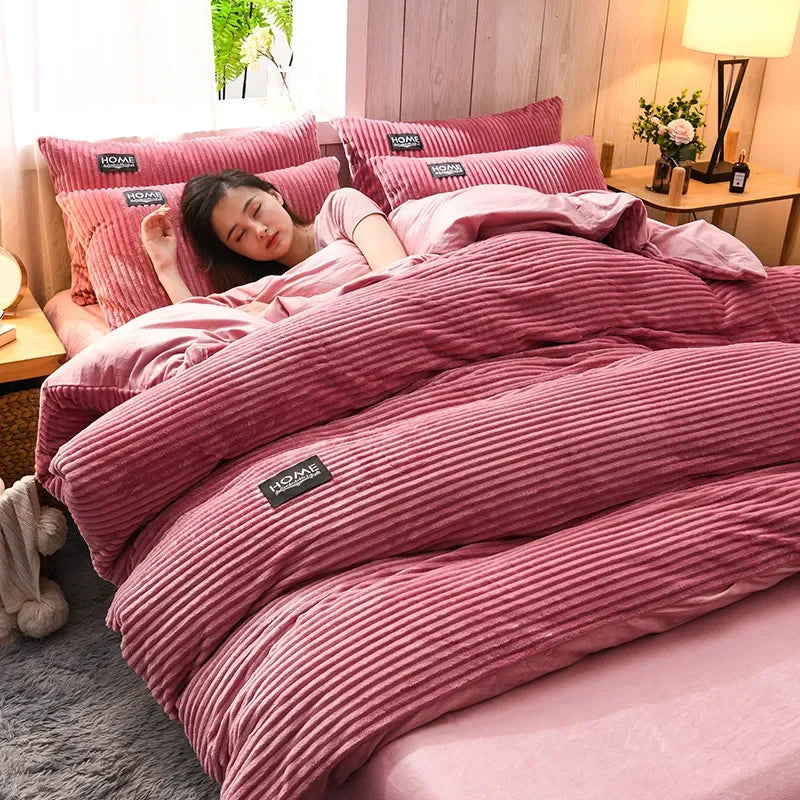Winter Thick Solid Color Velvet Duvet Cover Warmth Bedding Set Double Soft Quilt Cover Twin Queen King Comforter Cover 220*240