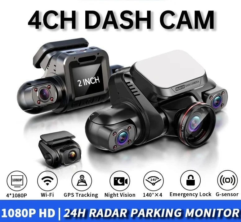 Mini Hidden Car Dash Cam M8S 4CH DVR 360 HD 4*1080P 24H Parking Monitor Video Car Recorder Night Vision GPS WIFI 256GBmax