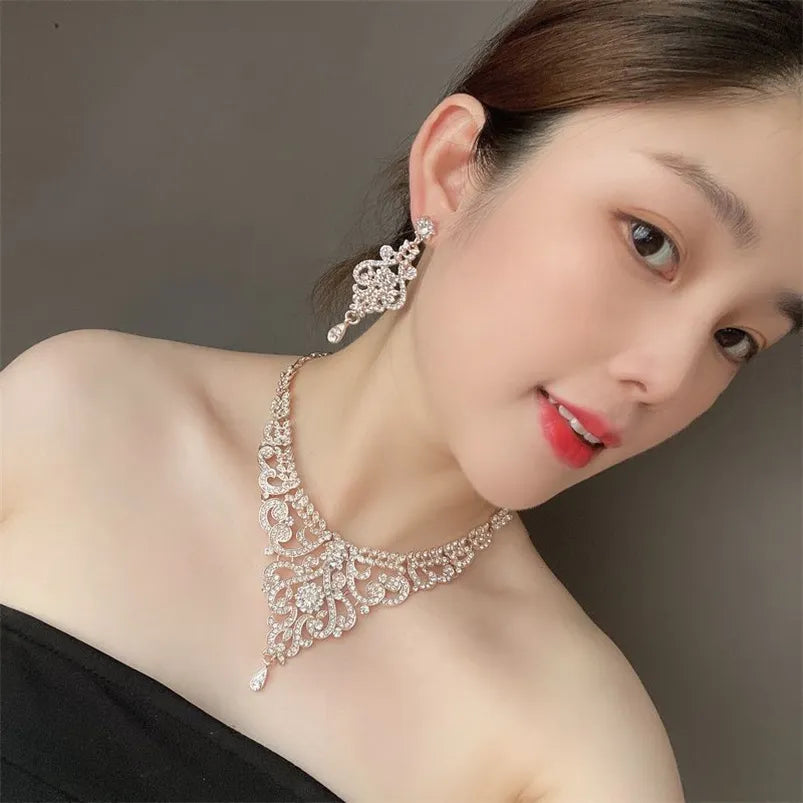 CC Jewelry Set Necklace and Drop Earrings 2pcs Wedding Accessories For Women Bridal Luxury Party Fine Gift Zircon Choker D020