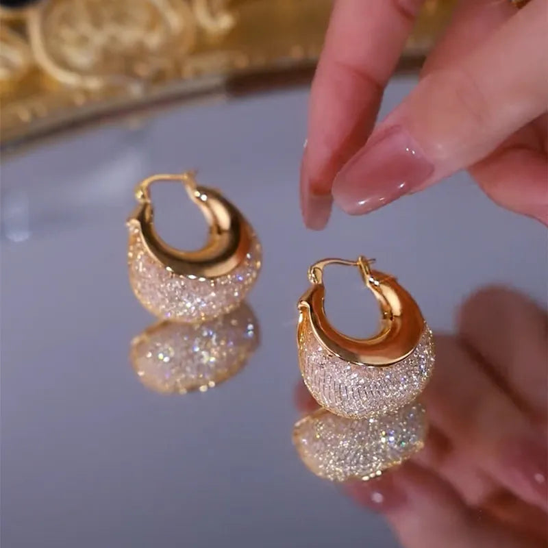 New Gold Colour Mesh Zircon Earrings for Women Personality Fashion Luxurious Daily Life Accessories Party Jewelry Birthday Gifts