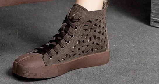 Women Sneakers Summer Shoes Genuine Leather Sandals Lace-Up Hollow 2023 New Handmade All-Match Platform Sneakers