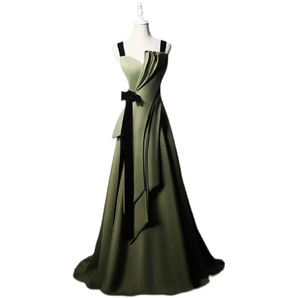 Olive Green Satin Prom Dress