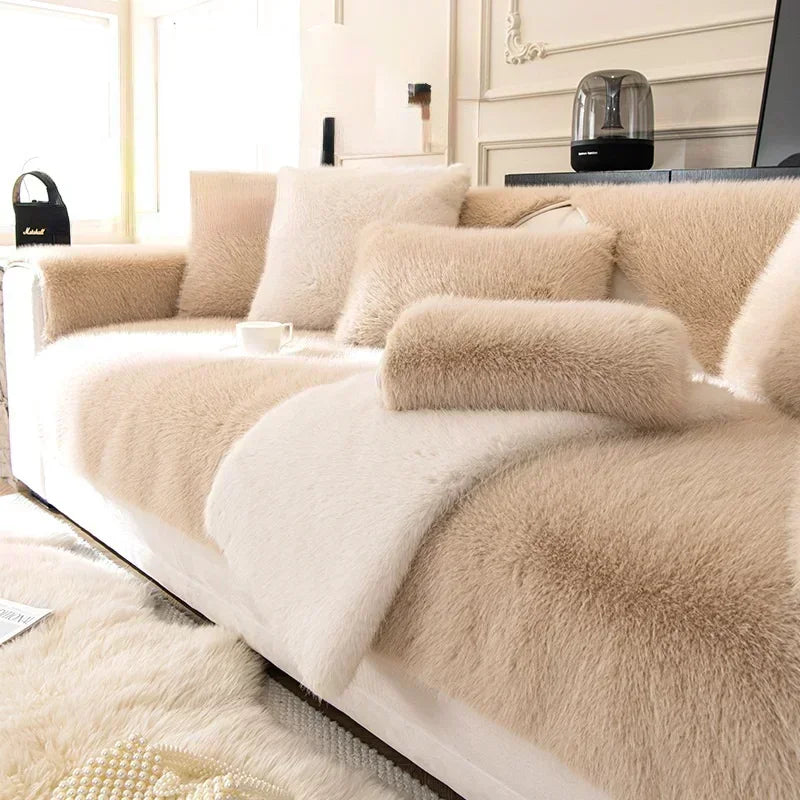 Rabbit Plush Sofa Cover Warm Winter Sofa Towel Covers Universal Non-slip L shape Couch Mat Blanket Seat Cushion for Living Room