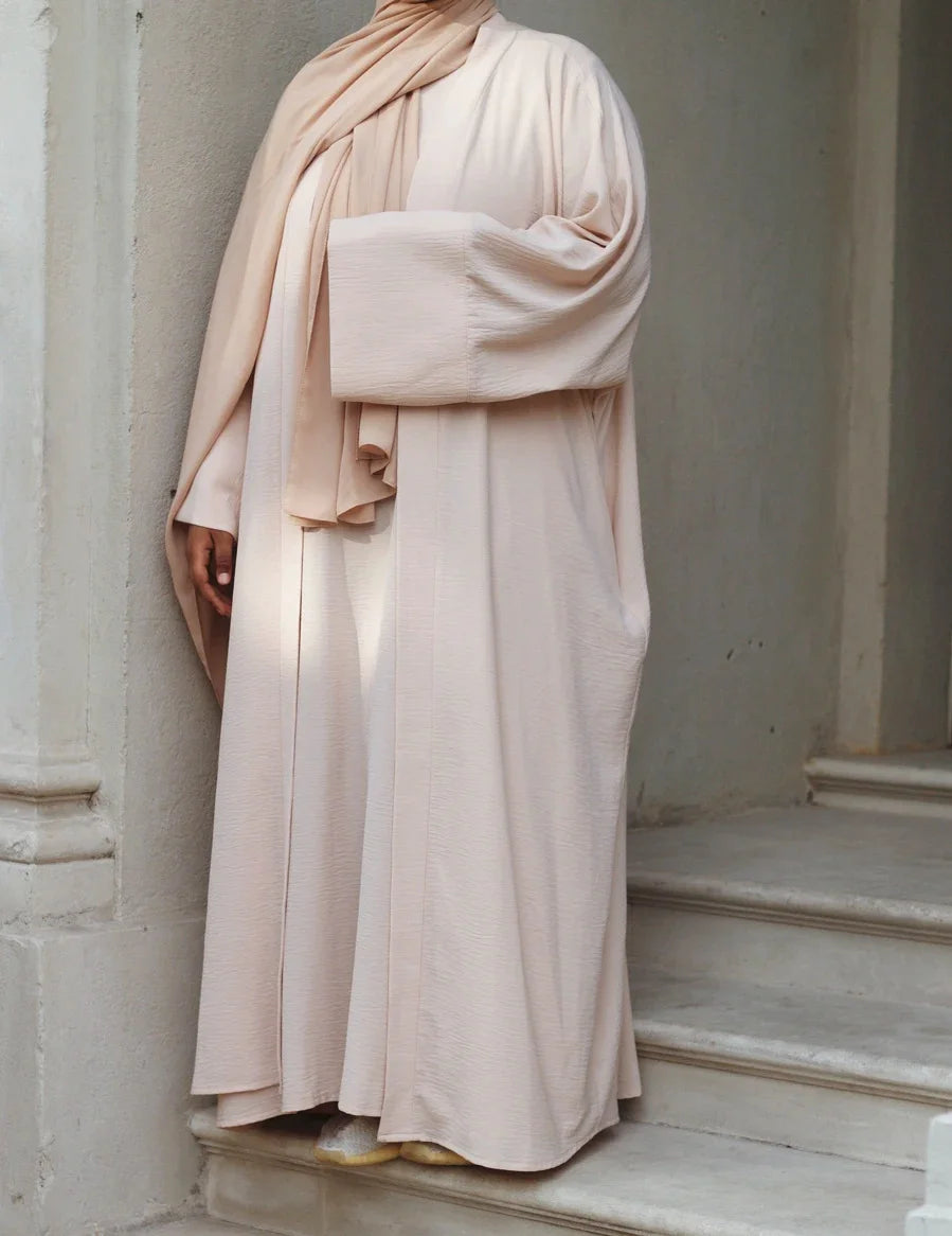 🦋2 Piece Women Muslim Maxi Abaya Dress Loose Long Sleeves Soild Color Dubai Turkey Islam Clothes Caftan Robe Modest Gown Elegance