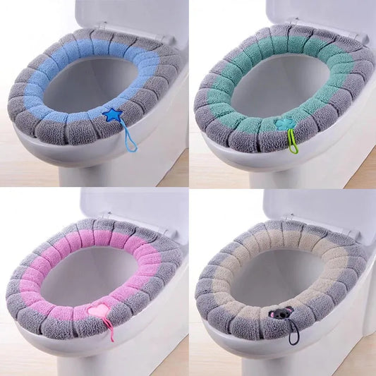🌸Winter Warm Toilet Seat Cover Mat Bathroom Toilet Pad Cushion with Handle Thicker Soft Washable Closestool Warmer Accessories