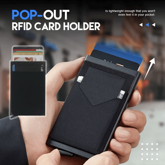 🥰 Aluminum Wallet With Elasticity Back Pouch ID Credit Card Holder Mini RFID Wallet Automatic Pop up Bank Card Case