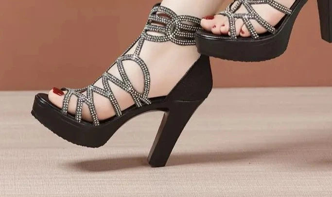 Elegant Crystal Wedding Shoes Open Toe Women's Platform Sandals 2023 Summer Sexy High Heels Gladiator Sandals Plus Size