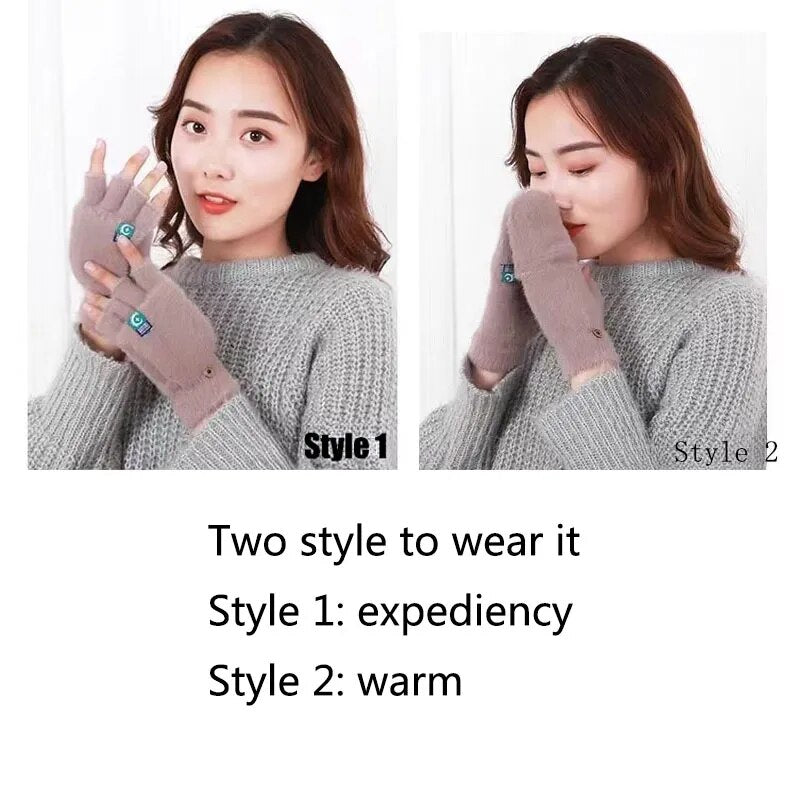 ❤️Women's Fingerless Gloves Winter Plush Gloves Soft Warm Wool Knitting Arm Flexible Hand Gloves