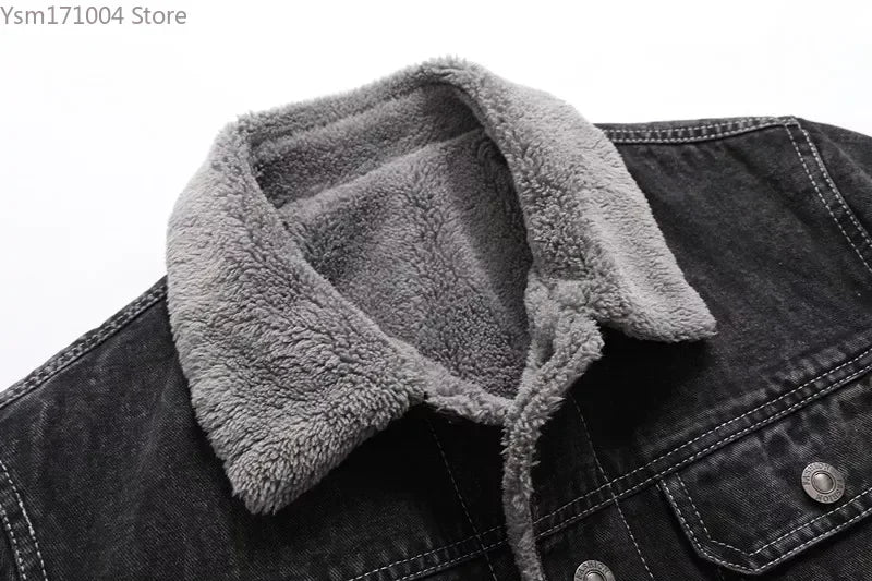 Winter Men's Jacket Lapel Lamb Hair Thickened Denim Jacket High-quality Casual Tight Warm Men's Cotton Padded Jacket Down Jacket