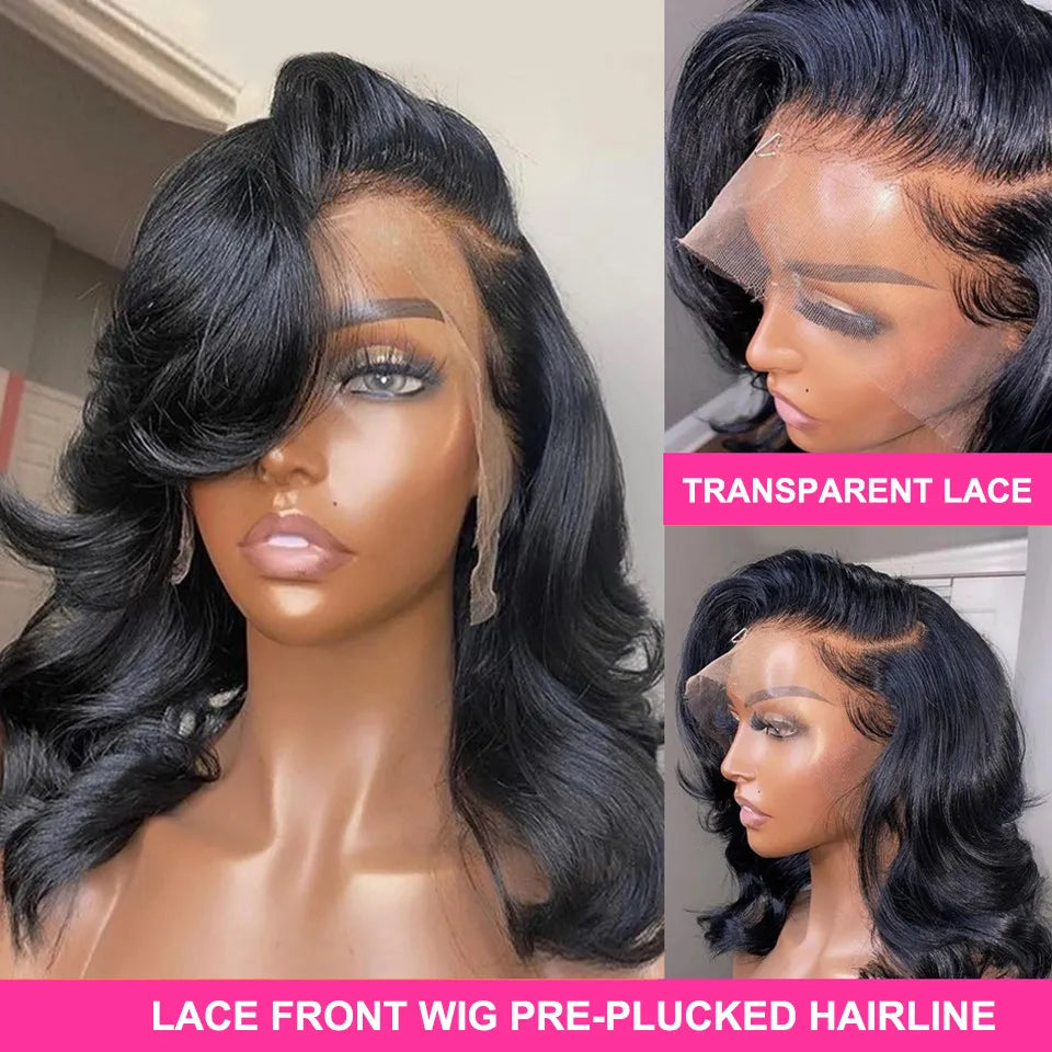 Brazilian Body Wave Short Bob Wig 4x4 Closure Wig Transparent 13x4 Lace Front Human Hair Wigs for Women Pre Plucked Virgin Remy