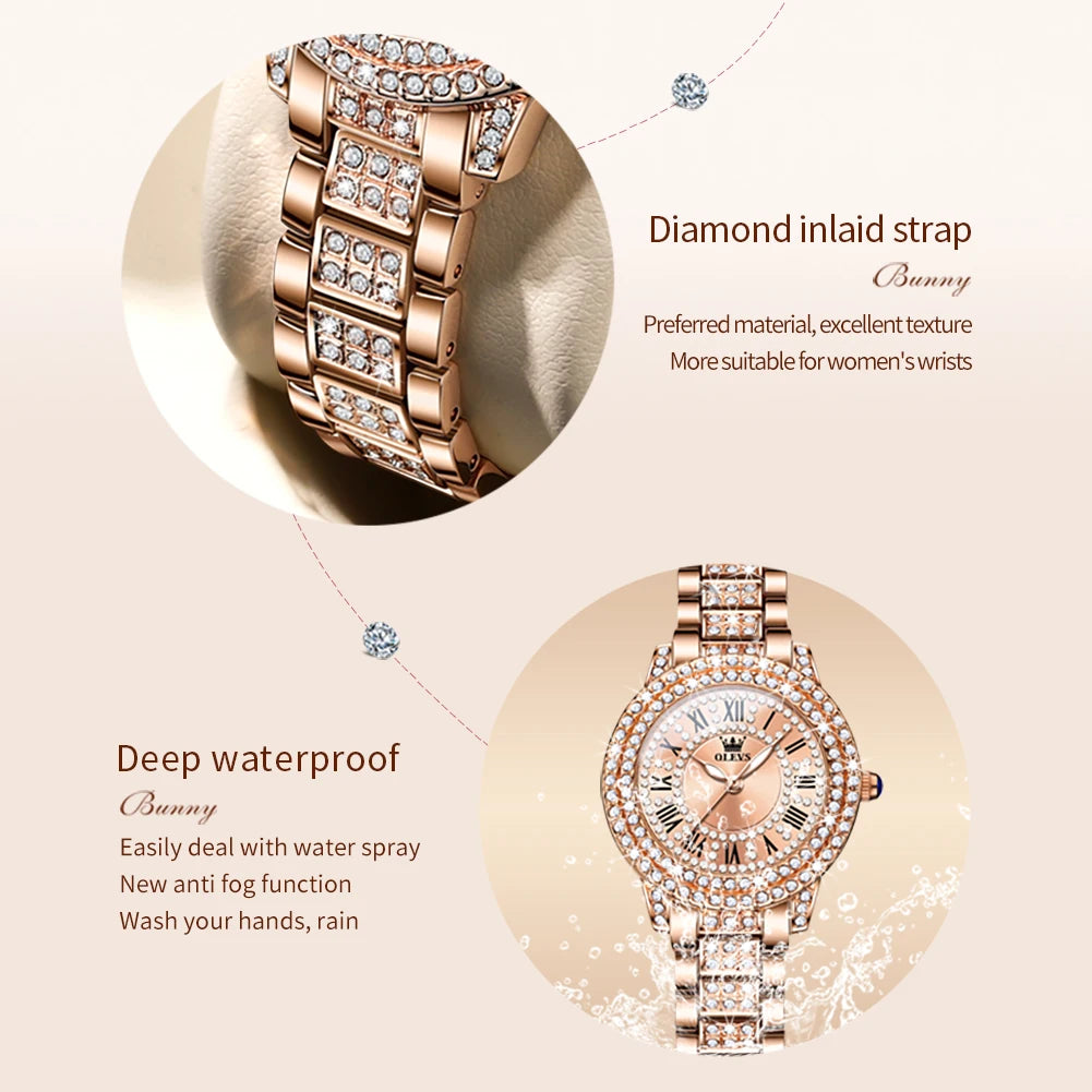 🌸 Original Diamond Watch for Women Fashion Elegant Stainless Steel Waterproof Quartz Wristwatch Luxury Ladies Dress Watches