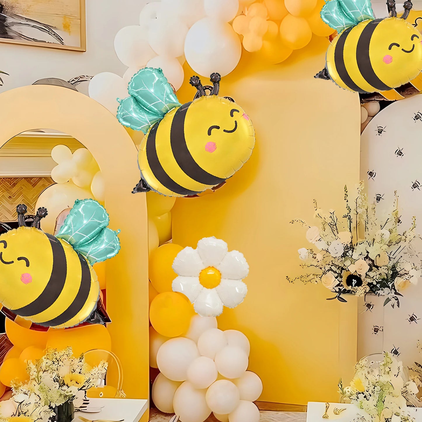 Bee Balloon Arch Set, Milk Yellow Big Bee Daisy Balloon, Sunflower Gender Revealing Birthday Party Decoration