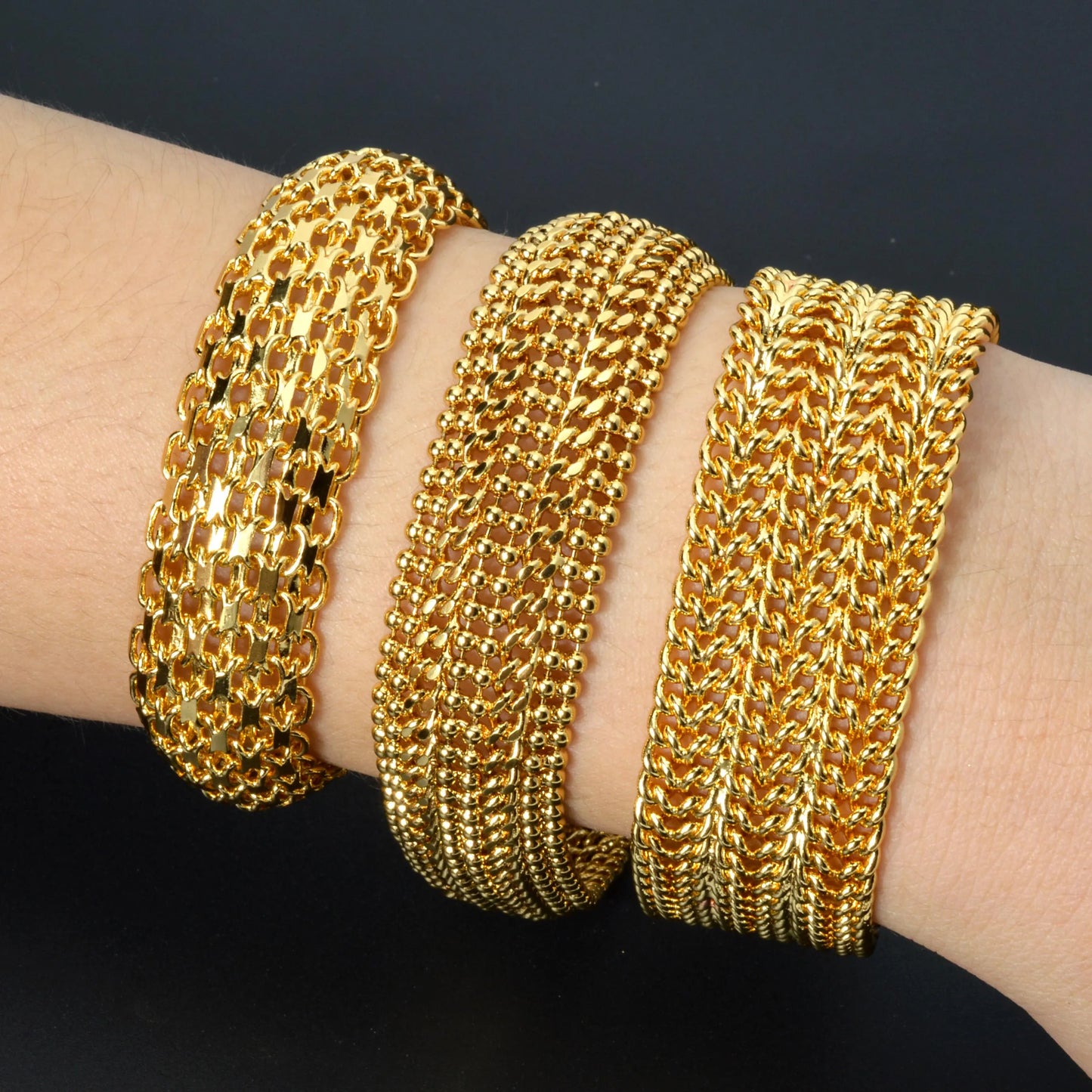 Sunny Jewelry 12MM-20MM Big Wide For Women Men Bracelet 18K Gold Plated Double Weaving Rolo Cable Curb Unisex Link Chain Gift