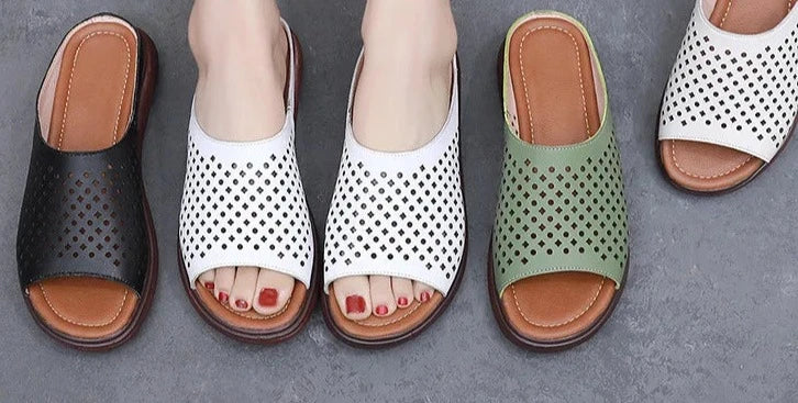 Women Genuine Leather Open Toe Wedge Sandals Women Thick Sole Slides Zapatillas Mujer