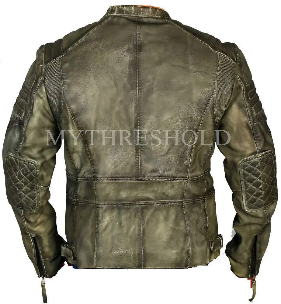 Men New Leather Jacket Coffee Shop Racer Motorcycle Rider Vintage Jacket Genuine Leather