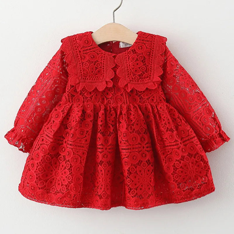 Girl Clothes Cute Korean Newborn Baby Princess Dress Lace Flowers Dresses Toddler Fall Clothing 050