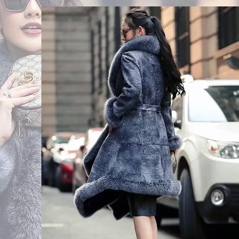 ❤️lovly High Luxury Rabbit Fur Coat Women 2022 New Temperament Fashion Wnter Jacket Female Long Thick Warm Fur Collar Outerwear