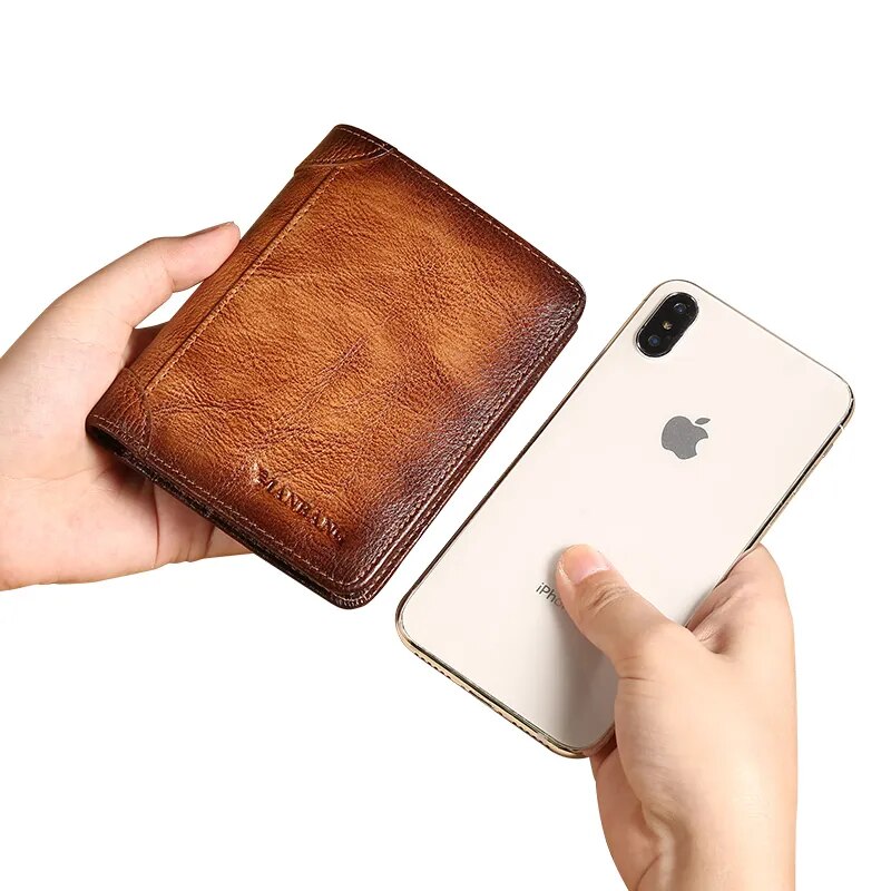 😍ManBang HOT Genuine Leather Men Wallet Small Mini Card Holder Male Wallet Pocket Retro purse High Quality