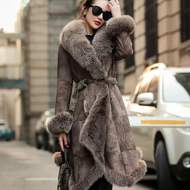 ❤️lovly High Luxury Rabbit Fur Coat Women 2022 New Temperament Fashion Wnter Jacket Female Long Thick Warm Fur Collar Outerwear