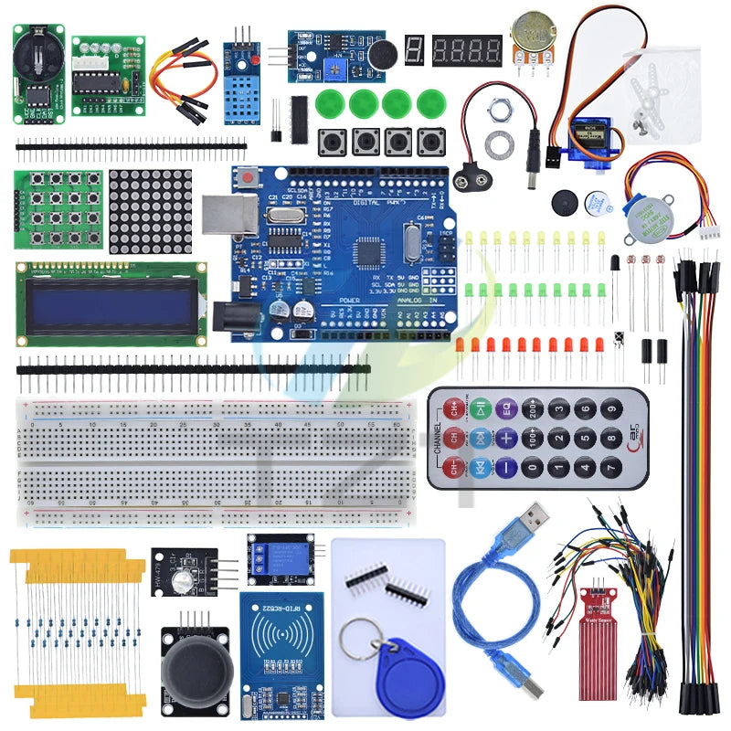 TZT NEWEST RFID Starter Kit For Arduino Uno R3 - Uno R3 Breadboard and holder Step Motor / Servo /1602 LCD / jumper Wire/ UNO R3