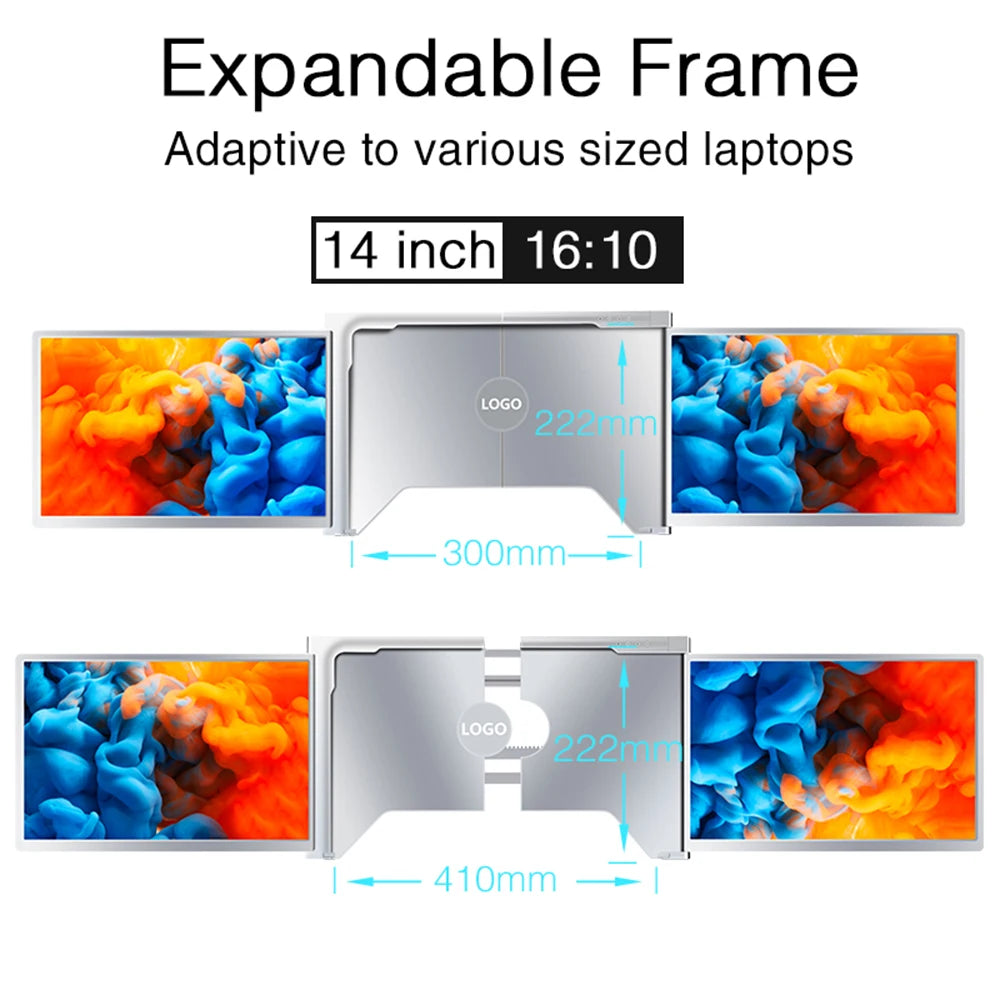14 inches/13.3in Laptop Expansion Screen FHD Portable Tri-screen Monitor with 1 Cable for 2 Displays for 13.3-17.3 inch Laptop