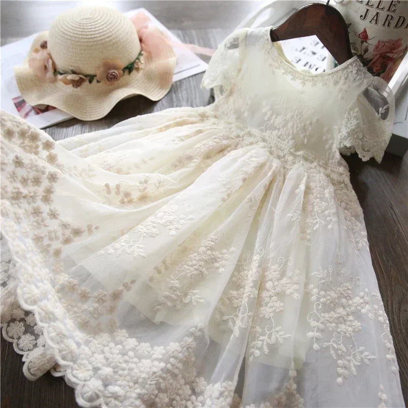 simsima Girl Dress Casual Baby Girls Clothes Kids Dresses For Girls Lace Flower Wedding Gown Children Birthday Party School Wear
