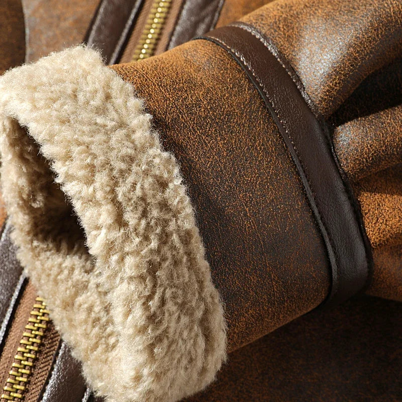 Fur Men's Autumn Winter Thickening High-end Brand Leather Jacket / Plus Velvet Thickening Fashion Large Size Khaki Man PU Jacket