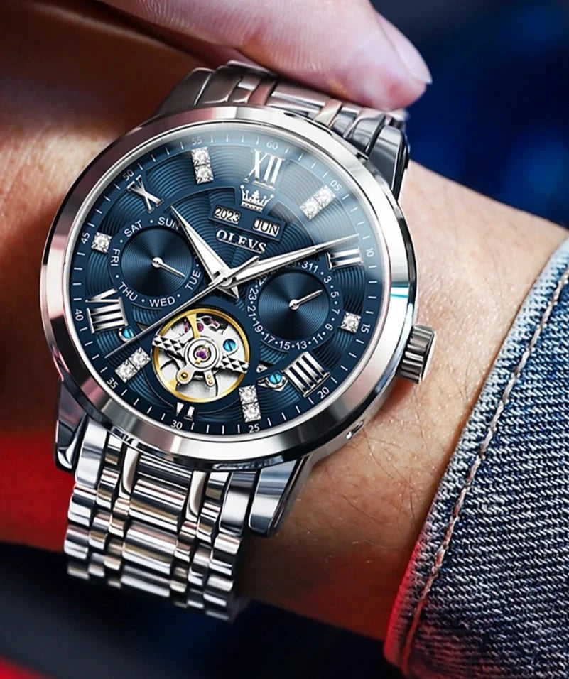 😘 Men's Watches Hollow Out Automatic Mechanical Original Wristwatch for Man Waterproof Luminous Perpetual Calendar Fashion